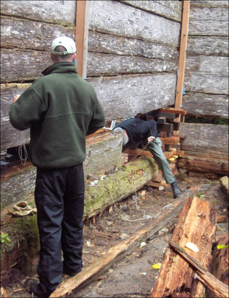 (Separating rotten timbers)